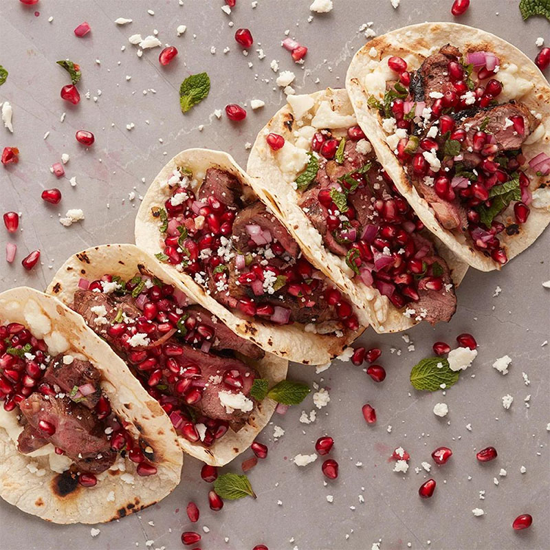 Grilled Australian Lamb Tacos With Pomegranate Mint Salsa