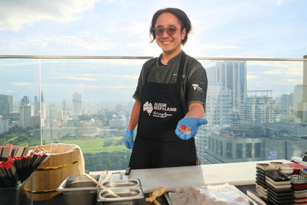 Chef preparing Aussie Lamb Sushi