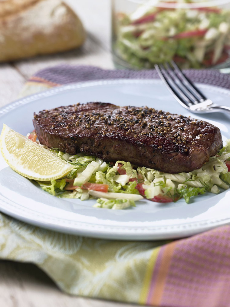 Mustard-Pepper Australian Beef with Creamy Coleslaw